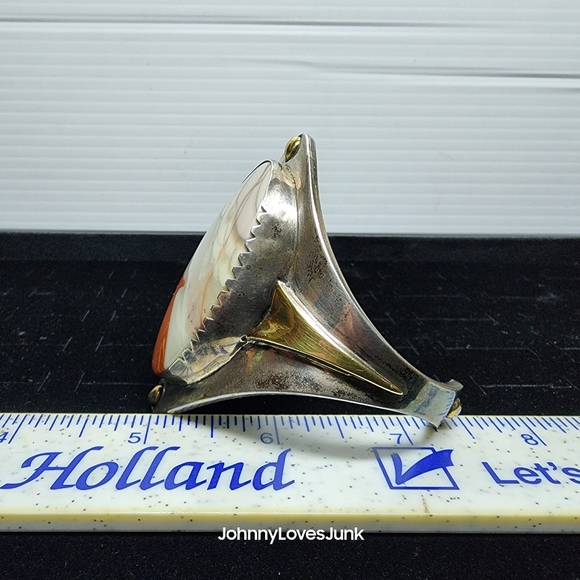 Modern Native American Sterling Silver/Jasper Picture Stone Cuff Bracelet Signed - Picture 2 of 7